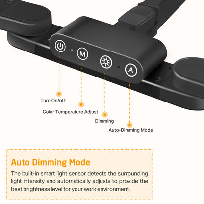 Lovitgo Desk Lamp with Clamp, Auto-Dimming Eye-Caring LED Light 24W, 37.4" Long, Memory Function for Home Office, Desk and Computer Task Lamp, Adjustable Light for Reading, DIY, Drafting, Working