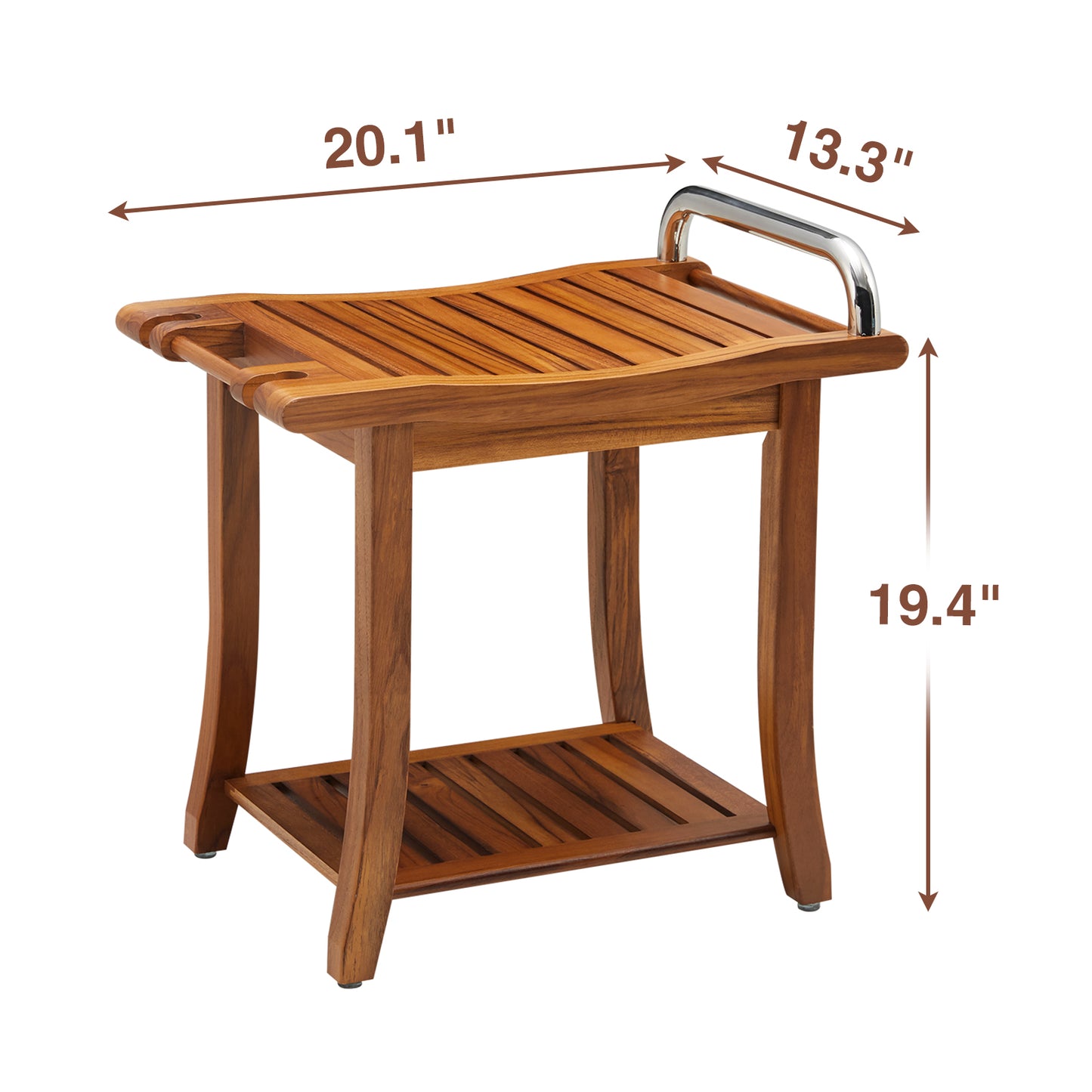 Lovitgo 20'' Teak Shower Bench with Handle, Large Teak Shower Stool for Bathroom, Waterproof Bathroom Bench - Teak Shower Seat, 2 Tier Teak Wood Shower Stool - Shower Chair, Shower Bench for Adult