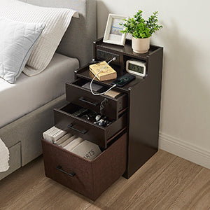 Lovitgo 2 Drawer LED Nightstand, Night Stand with Fast Charging, 3 USB Ports and 2 Power Outlets, Bedside Table with Open Shelf, 29 inch Nightstand with Lock for Bedroom, Espresso Color