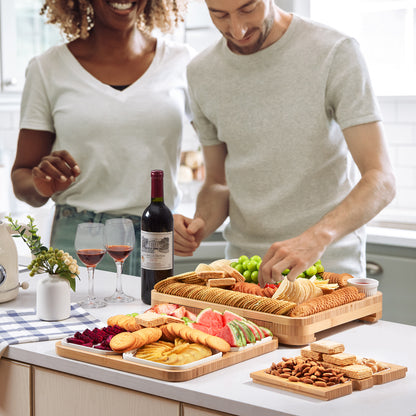 Lovitgo Charcuterie Board Gift Set, 29 PCS Bamboo Cheese Board Serving Trays with Slate Cheese Board, 8 Ceramic Plate, Unique Newlywed Gifts, Housewarming Gift, Bridal Shower Gift