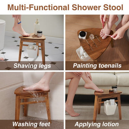 Lovitgo Teak Shower Stool for Shaving, Teak Corner Shower Bench for Inside Shower, Small Wood Shower Stool for Foot Rest Bathroom, Waterproof Teak Corner Shower Stool 12.6", Easy Assembly